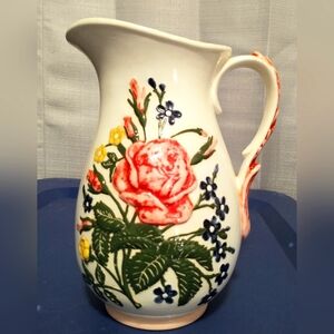Vintage Atlantic Mold 8 1/2"‎ Pitcher Vase Custom Hand Painted Cabbage Rose